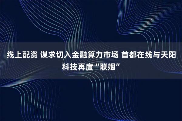 线上配资 谋求切入金融算力市场 首都在线与天阳科技再度“联姻”